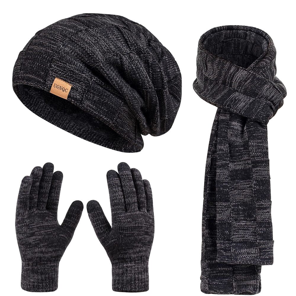 5008 Beanie Hat Scarf Touchscreen Gloves Set and , Fleece Lined Warm Winter